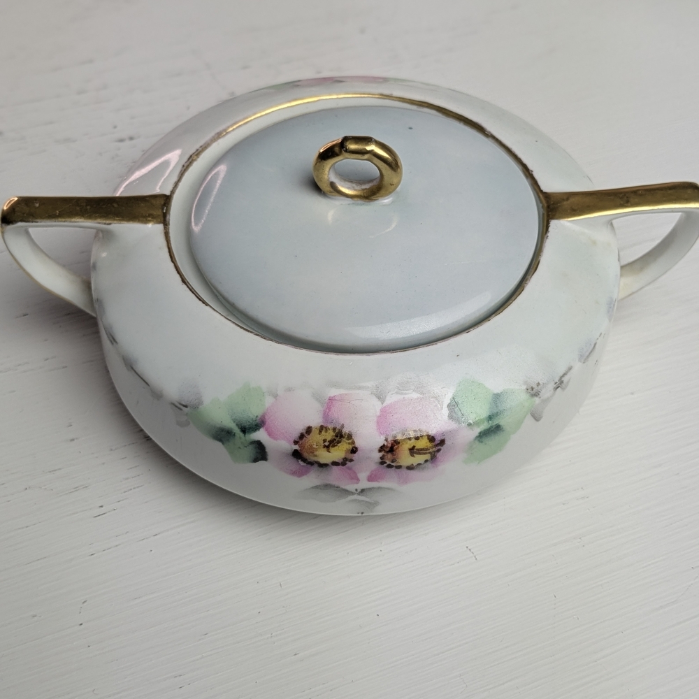 Handcrafted Small Austrian Ceramic Floral Dish with Gold Trim